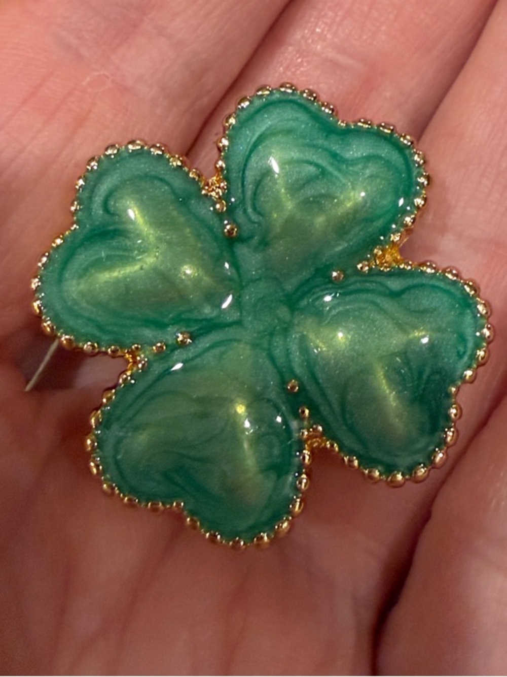 Talbots Shimmering Green Clover Enamel Brooch